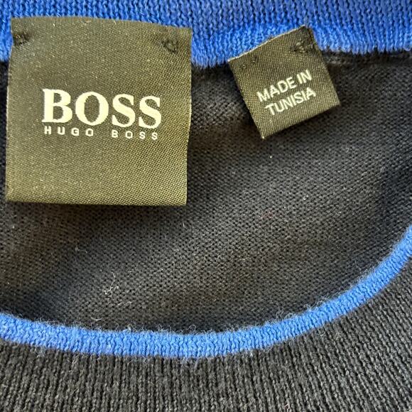 BOSS Hugo Boss Fabello Light Cotton Pullover Sweater LS Mens Medium Black Cotton - Picture 3 of 5